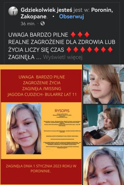 anonimowy_kot - 11 letnie dziecko zaginęło po 5 rano. 
"Jagoda widziana była po raz o...