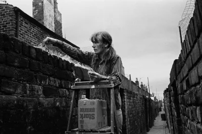 cheeseandonion - >Woman sticking anti burglar glass onto back wall of house Liverpool...