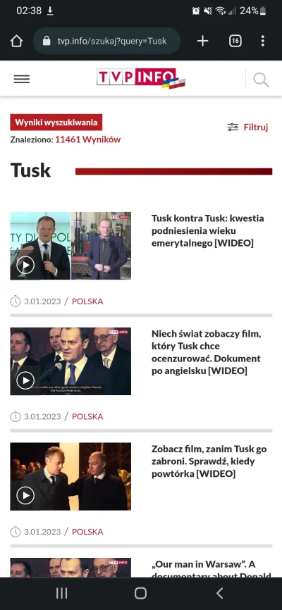 darek4099 - Ilość Tusków na tvp info

Stan na 21.07.2021 - 8676
Stan na 12.01.2022 - ...