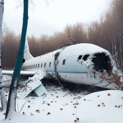 Kruk_ - #!$%@? ten #midjourney > tu-154 plane hits a birch tree in smolensk and crash...