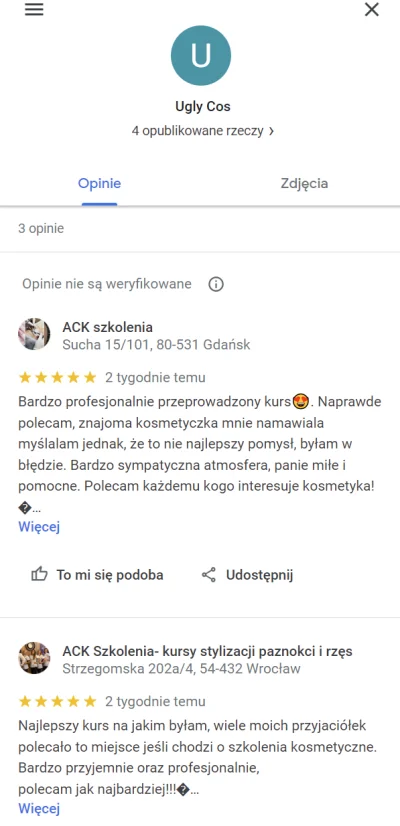 kyo - Można łatwo zobaczyć jakie inne fałszywe opinie te profile wystawiły.