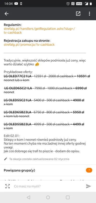 Sylwester_Zwalon - Promocje w bolsce. LG daje cashback 1000 zł na tv 65 OLED c2 w nie...