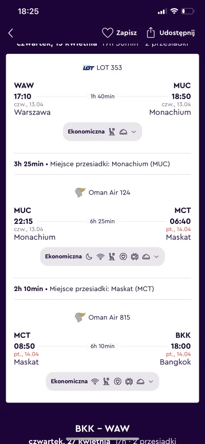 Sayong - @Muszelka1999: Jest LOT+ Oman Air z dużym bagażem za 3500, ale z dwoma przes...