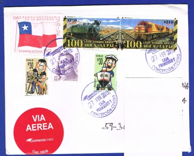 m.....3 - Koperta z listu z Chile.
Widoczne 2 znaczki wydane w 2013r z serii:
"The ...