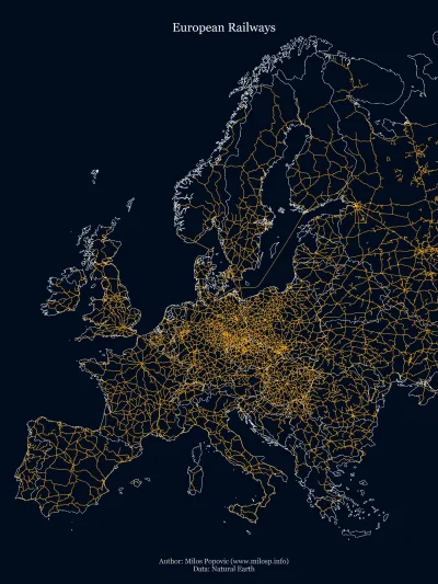pirus - Mapa sieci kolejowej w Europie.
#kalkazreddita #widaczabory #mapy #pociagi