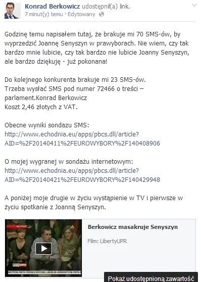 SirBlake - BREAKING NEWS



Konrad Bekowicz właśnie wyprzedził Joannę Senyszyn w smso...