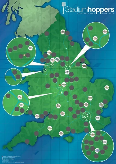 ryzu - Mapa/zdrapka z angielskimi stadionami. W momencie gdy odwiedzisz dany obiekt, ...