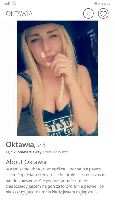 Aquoss - Znajomy opis co nie? 
#tinder #rozowepaski #teglebokie ##!$%@?