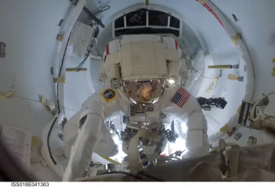 d.....4 - Zdjęcie astronauty Stevena Swansona znajdującego się w śluzie powietrznej M...