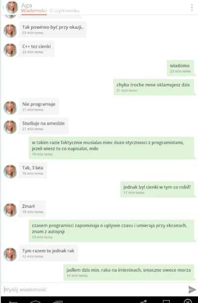 amisobad - chyba nie wkręcała, już nie odpisała :[

#tinder