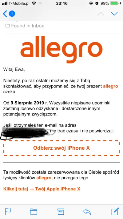 ewiak - Ktoś jeszcze dostał taki scam od #allegro? #kiciochpyta #oszukujo