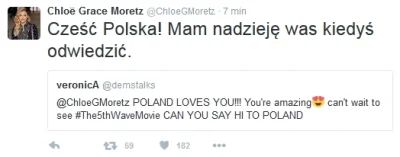 repiv - #chloemoretz pozdrawia Polskę na twiterze