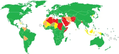 P.....S - Czerwony - kraje które nie mają tych stosunków dyplomatycznych i nie uznały...