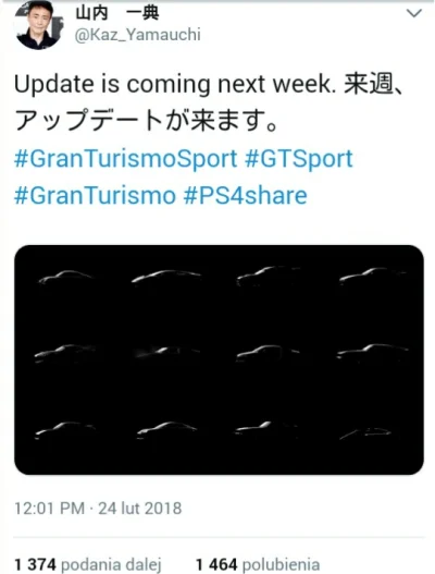 janushek - Developer napisał na twitterze, że nie będzie już aktualizacji do GT Sport...