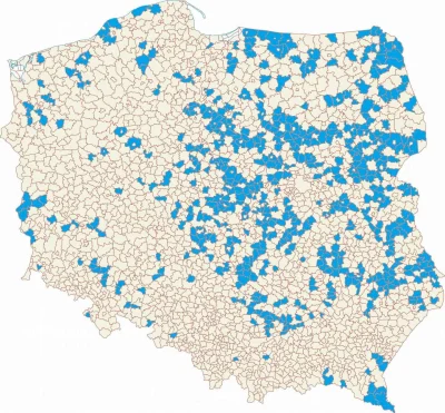 centyliard - Na niebiesko zaznaczone są gminy, w których nie ma ani jednej miejscowoś...