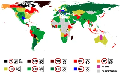 DanielPlainview - Mapa obrazująca maksymalne limity prędkości w danych krajach.

#kar...