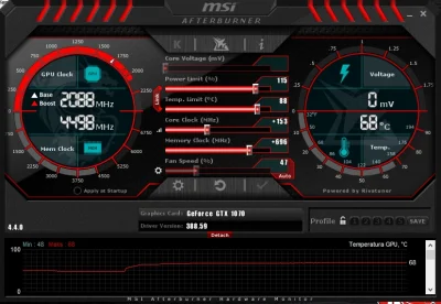 GLaDOSv9 - moja konfiguracja wygląda tak: 2100Mhz clock, 4498Mhz memory (faktycznie 9...