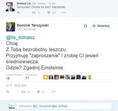 jaskiniowe_zgliszcza - > To nie żart. Lis i poseł PiS umówili się na solówę. „Z dupy ...