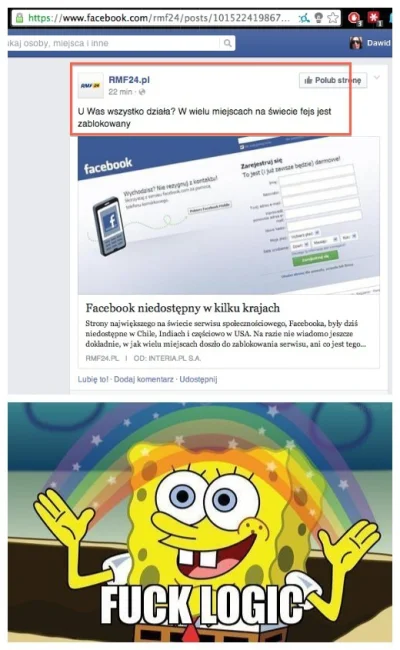 MacDada - #rmffm pyta na fejsie komu #facebook nie działa. #fucklogic