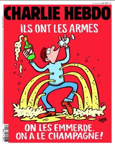 Gibbon - Jutrzejsza okładka Charlie Hebdo. W wolnym tłumaczeniu;

Oni mają broń. #!...