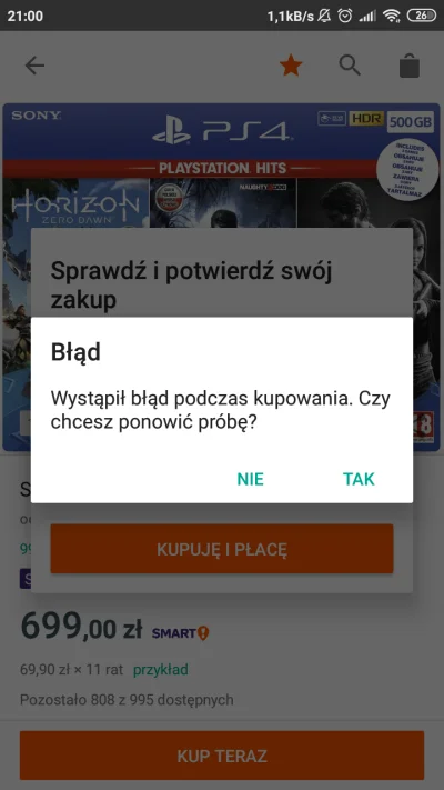 robson1987 - Dlaczego po kliknięciu kup teraz, a następnie kupuję i płacę wyskoczył b...