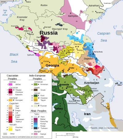 Bednar - Mozaika etniczna w regionie Kaukazu.

#mapporn #mapy #kaukaz #ciekawostki