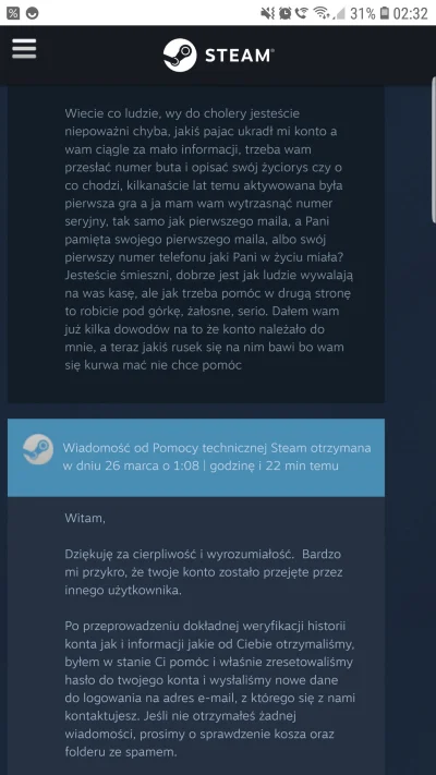 K4rpik - Od kilku dni walczyłem o skradzione konto ze steam, cały czas wymyślali cora...