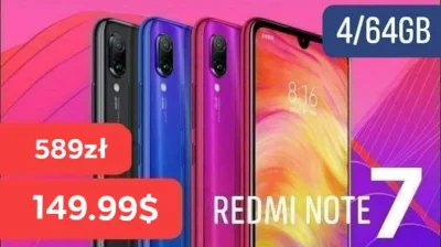 sebekss - Tylko 149,99$ [589zł] za Xiaomi Redmi Note 7 4/64GB❗
Snap 660, dobry apara...