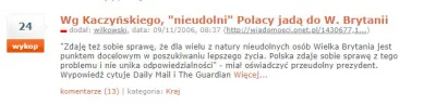 Koryntiusz - Kaczyński w 2006 o polakach wyjeżdżających do UK.

To screen z wykopu ...