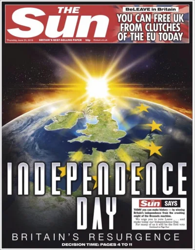 Liberman - Okładka The Sun. Poparcie tabloidów dla brexitu zrobiło swoje.
#brexit