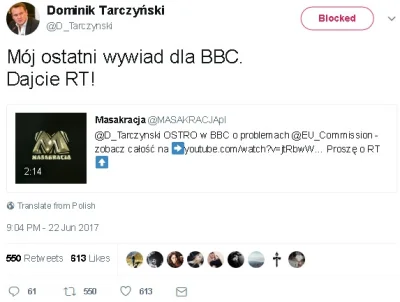 tomyclik - @Kempes: 

Zaszalał na twitterze... @D_Tarczynski