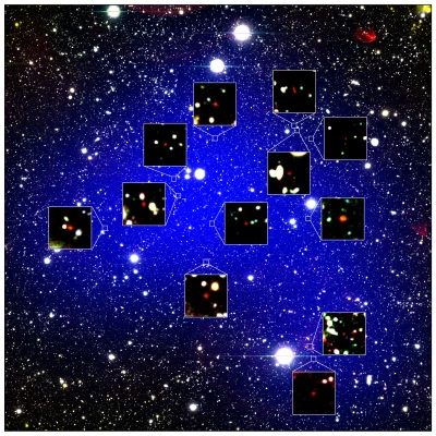 sznaps82 - Na zdjęciu: Najdalsza proto gromada galaktyk znaleziona przez teleskop Sub...