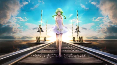 Azur88 - #randomanimeshit #vocaloid #gumi #longhair #greenhair #sky #clouds #railways...