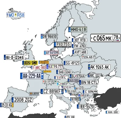 A.....1 - #mapy #ciekawostki #motoryzacja #europa

Wzory tablic rejestracyjnych w E...