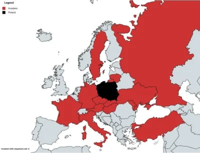 Zaid - Mapa krajów który kiedykolwiek zaatakowały Polskę. Mapa z reddita. #mapporn #m...