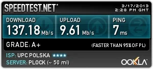 B.....i - Mam u nich łącze 150Mb/s a max jakie wyciągam to: