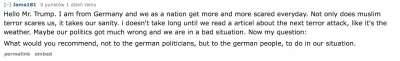 L3stko - Pytanie Niemca w AMA z Donaldem Trumpem na Reddit. Myślicie, że bagiety już ...
