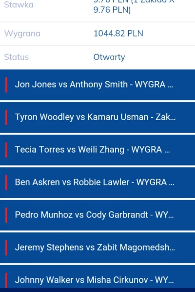 fogensf - Walker,Cody, Weili ,Ben, Jon ,Zabit ko/tko ,Tyron ko/tko
#ufc #bukmacherka