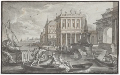myrmekochoria - Johann Wolfgang Baumgartner - Scena z pałacem, połowa XVIII wieku. 
...