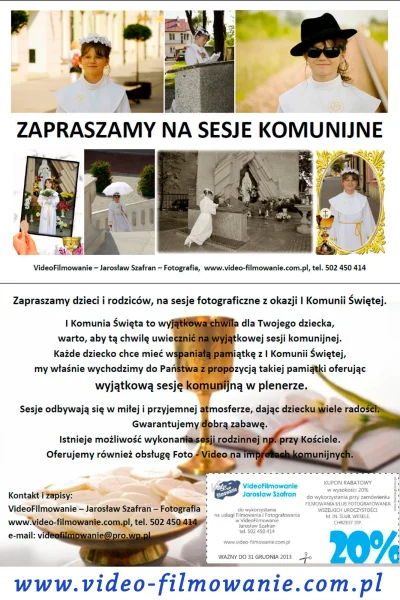 videofilmowanie - Zapraszamy na sesje komunijne :)