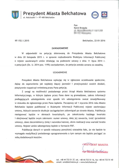 adam-dobrawy - Prezydent Bełchatowa opublikuje rejestr umów po mojej petycji. Każdy b...