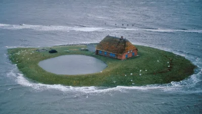 j.....n - Hallig Habel, farma w północnych Niemczech nad Morzem Północnym, obszar niz...