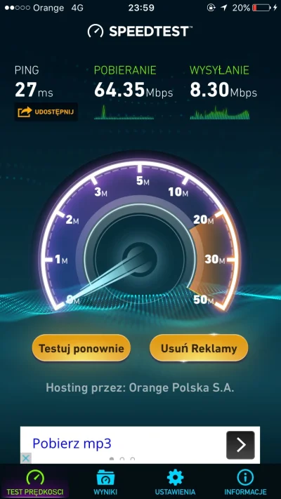 didi91 - ŁOOO, dobre te internety po LTE w #orange #speedtest #internet