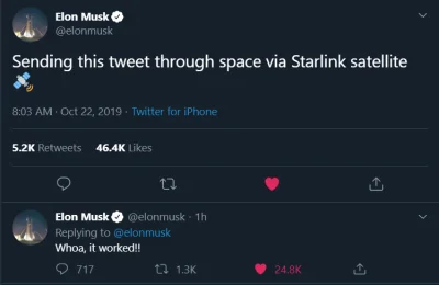 L.....m - Pierwszy Twitt Elona wysłany za pośrednictwem internetu ze Starlinków
http...