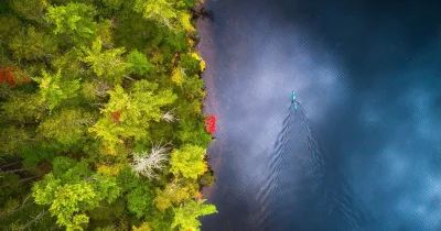 tomasz-szalanski - "Aerial view of a kayaker enjoying the Autumn Colors in a lake in ...