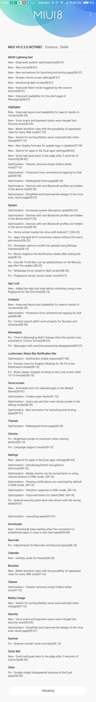 nanashi - MIUI V9.0.3.0 NCFMIEI 266 MB dostępne w aktualizacji OTA (⌐ ͡■ ͜ʖ ͡■) Redmi...