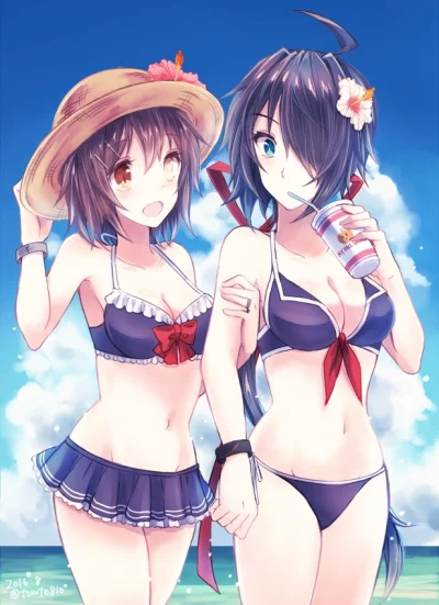 j.....n - #randomanimeshit #kantaicollection #kako #furutaka #yuri #swimsuit #pixiv #