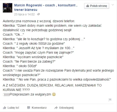 kapusniak - Trzeba się przebranżowić na coacha chyba ;)

Link: https://www.facebook...