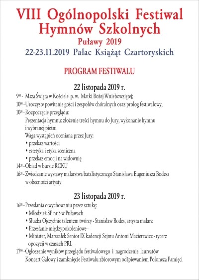 Hugozmiasta - Festiwal Hymnów Szkolnych , a w programie:
Antoni Macierewicz - rycerz ...