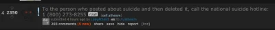 dumpernikyl - Reddit:

 OP: To the person who posted about suicide and then deleted ...